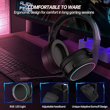 Python Fly X6 PRO Wireless Gaming Headset – 7.1 Surround Sound, Noise Cancellation, Bluetooth 5.1, 20H Battery, USB-C, Retractable Mic – Compatible with PS5, PS4, PC, Android, Switch (Black) - Image 6