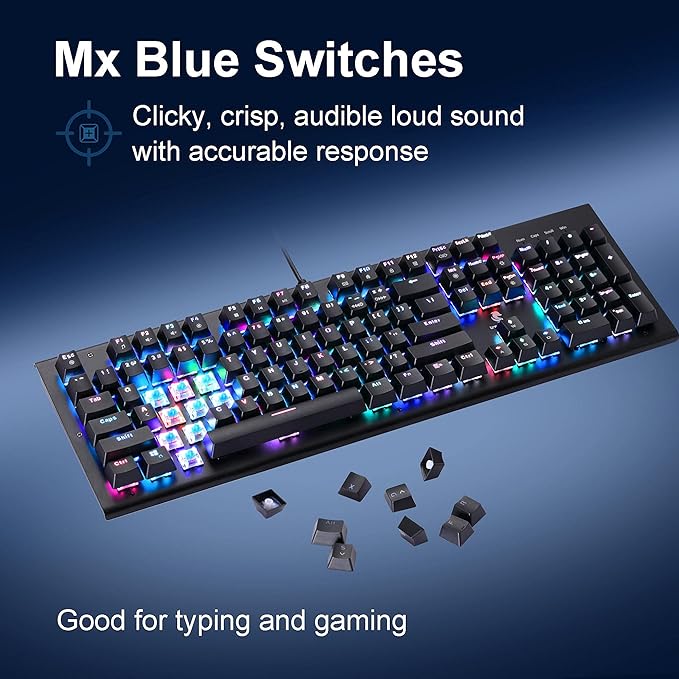 Trendy Wag Mechanical Gaming Keyboard – Full-Size, RGB Backlit, Aluminum Base, 104 Anti-Ghosting Keys